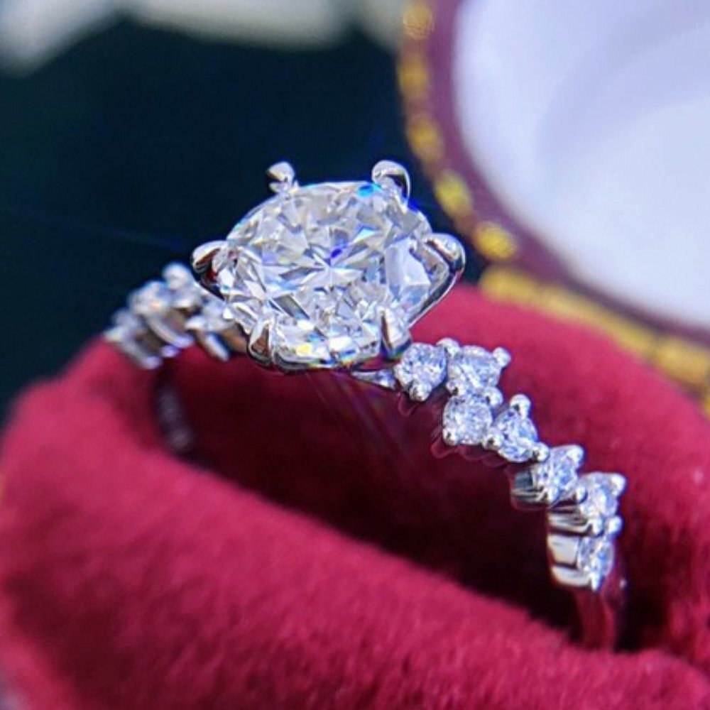 🎁Engagement Anillos Pure Round CZ Silver Plated Beautiful Dainty Ring,UNVN12193